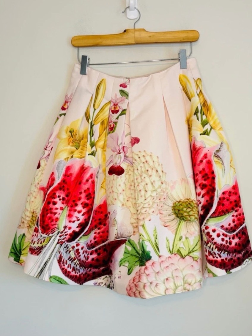 Ted Baker Pink Floral Circle Skirt With Bold Botanical Print Size 1 2/4 Usa